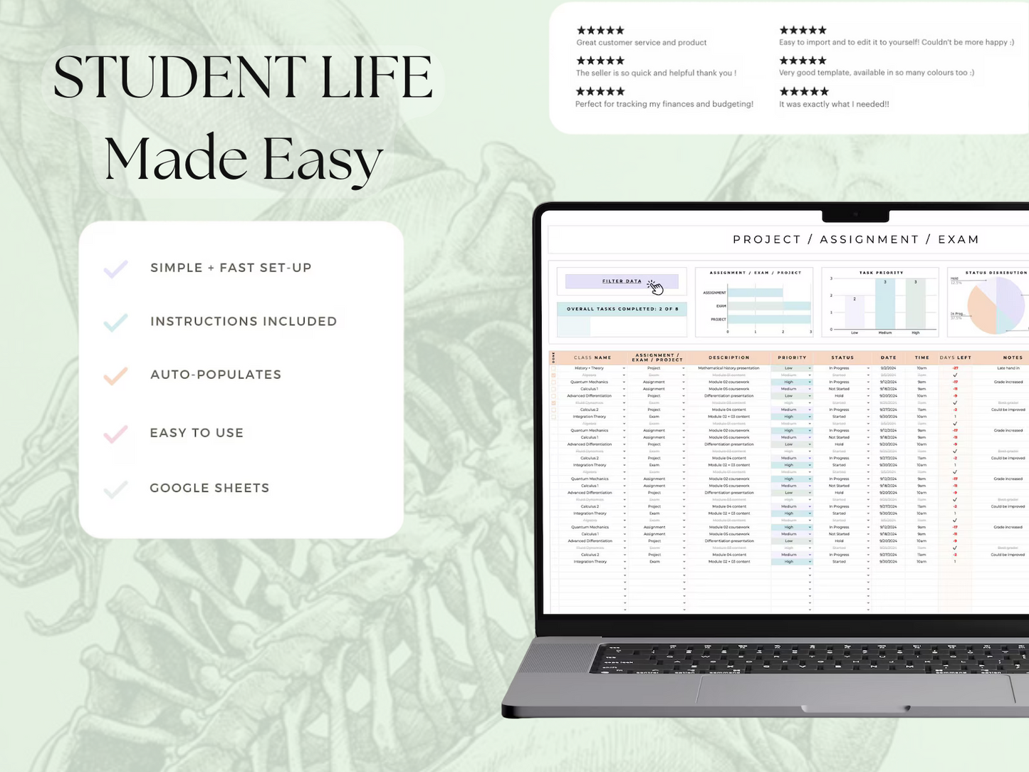 Physiotherapy Student Study Planner – Digital Academic Organizer for Google Sheets & Excel